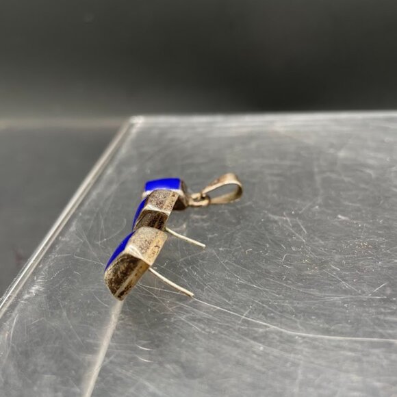 Sterling Silver and Lapis Lazuli Earring and Pendant Set Mexico .925 Rectangle - Picture 4 of 8
